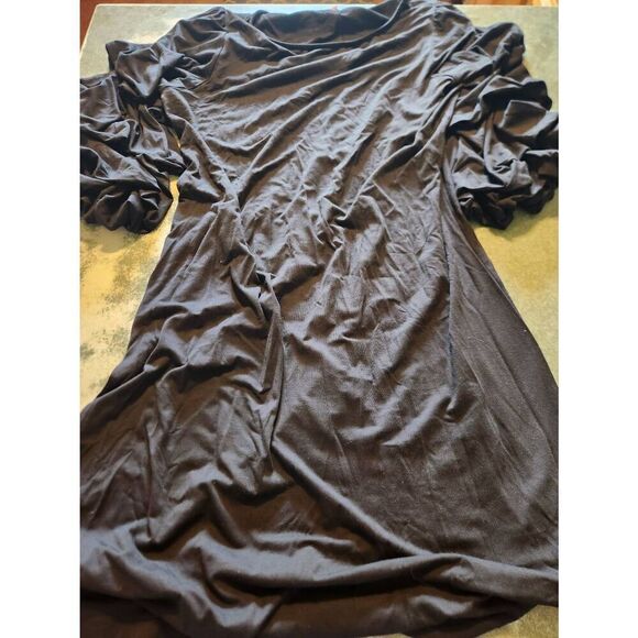 Lilly Pulitzer Leonie Black Solid Knit Tiered Puff Sleeve Mini Dress Large - Picture 2 of 5